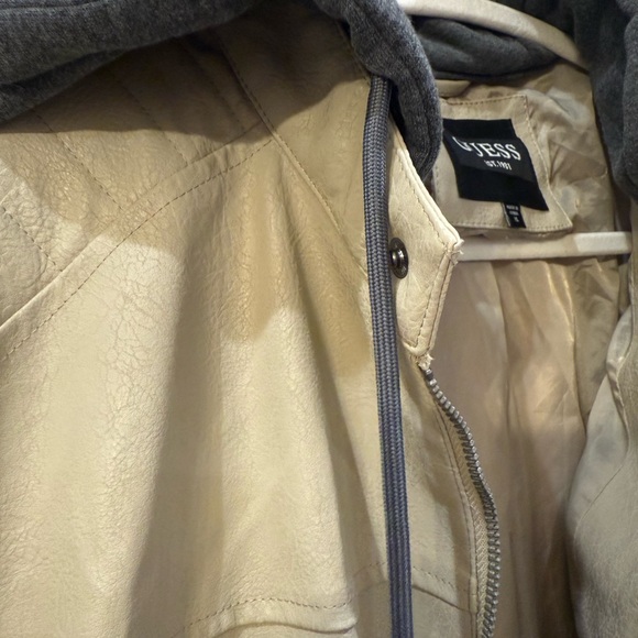 GUESS Men's Beige Jacket with Dark Hood - Picture 4 of 11